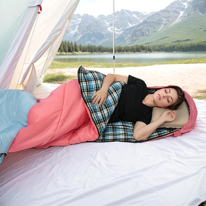 Cotton Flannel Liner Sleeping Bag for Adults Teens Kids, Cold Weather & Warm, 3-4 Seasons, Lightweight Compact Camping Essentials Equipment, Hiking, Outdoor, Travel