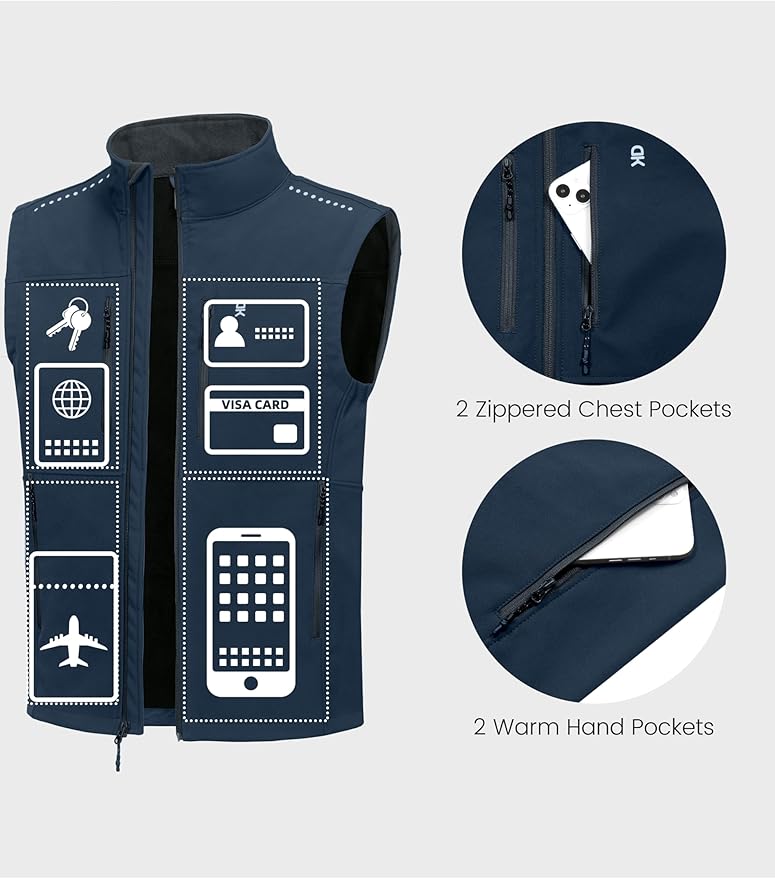 Little Donkey Andy Men's Golf Vest Warm Fleece Lining Hiking Vests Zip Up Sleeveless Outerwear Jacket