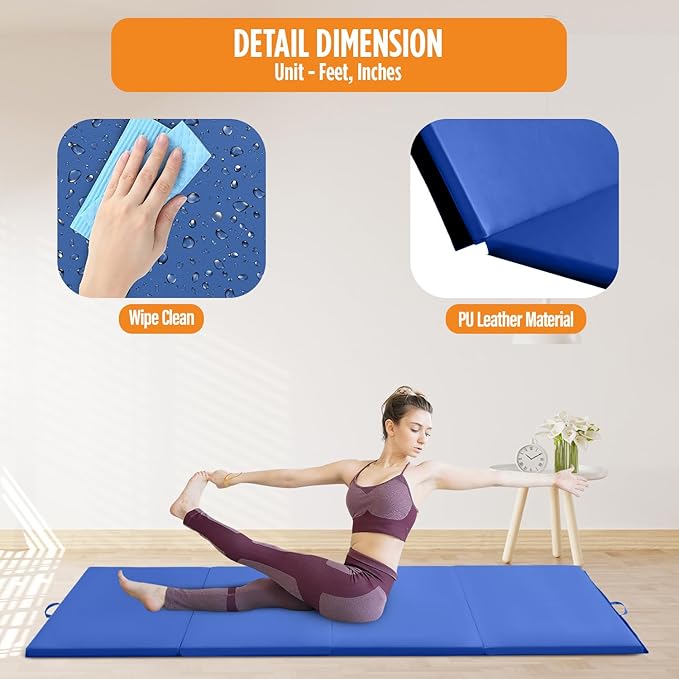 Gymnastics Mats Foldable Tumbling Mats Portable Gymnastics Exercise Mat 2'x6'/2.5'x6.4'/4'x6'/4'x8'/4'x10'/ Gymnastics Tumbling Mats Pad Home Exercise Panel Mat With Carrying Handles