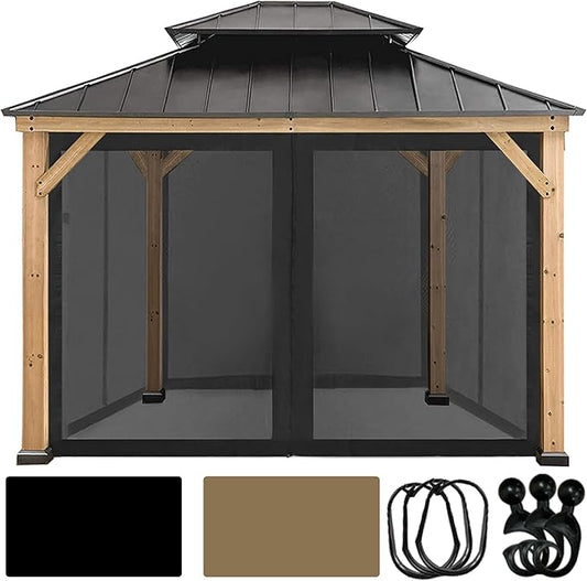 Coastshade Gazebo Canopy Mesh Walls Replacement 8x8 Gazebo Pergola Mosquito Screen Netting for Gazebos with 42Curtain Rings & 42Rail Hooks,Black