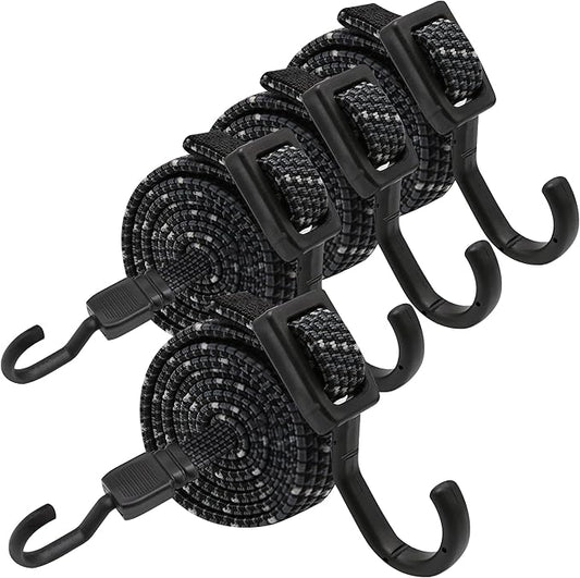 Bungee Cords with Hooks Heavy Duty, Flat Adjustable Bungee Cords with Hooks 40 Inch, Reflective Rubber Black Bungee Straps with Buckle Hooks for Outdoor, Camping, Tarps, Bike Racks, Tents, Black