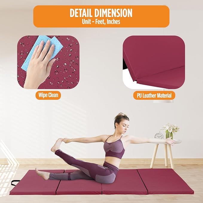 Gymnastics Mats Foldable Tumbling Mats Portable Gymnastics Exercise Mat 2'x6'/2.5'x6.4'/4'x6'/4'x8'/4'x10'/ Gymnastics Tumbling Mats Pad Home Exercise Panel Mat With Carrying Handles