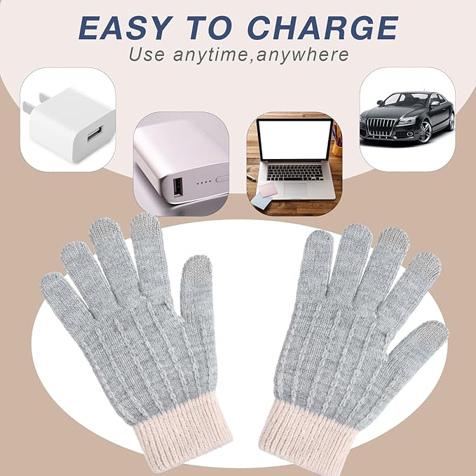 Bencailor 2 Pairs Usb Winter Heated Gloves Mitten Hand Washable Knitting Touchscreen Laptop Gloves