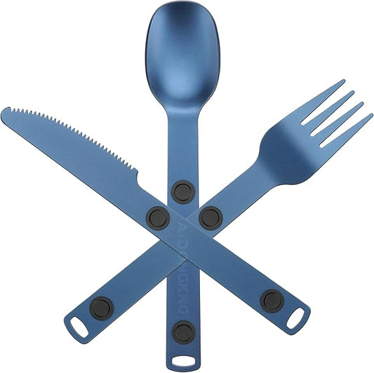 Magnetic Camping Utensil Set, Travel Cutlery Set, Knife, Fork & Spoon, Flatware Utensils for Camping, Cooking, and Outdoor Dining, 3-Pack, Blue