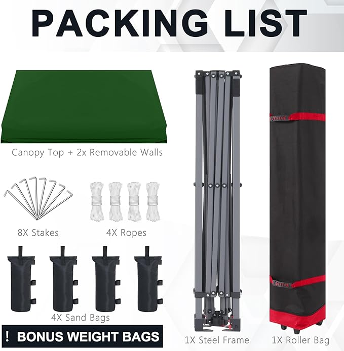 COOSHADE Pop Up Canopy Tent 10x10 with 2 Sidewalls, Outdoor Shade Instant Canopy Tents, Forest Green