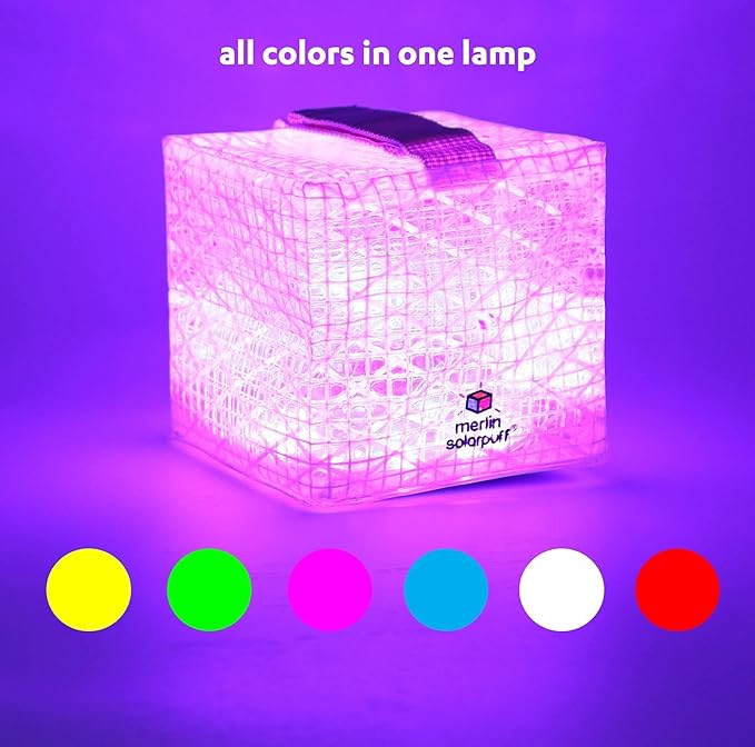 SOLIGHT-DESIGN Solar Puff Merlin, Rechargeable Color Changing Solar Lantern - Collapsible LED Camping Lantern, Easy Open and Fold, Extreme Weather-Tested (Multicolored)