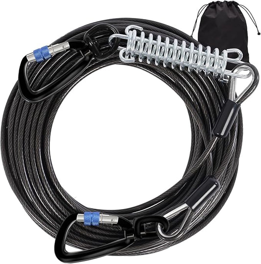 Snagle Paw Dog Tie Out Cable 15FT,Heavy Duty Dog Leads for Yard with Shock Absorbing Spring & Swivel Hook,Leash Cable for Outdoor Camping,Dog Line for Small Large Dogs,withstand 1000LBS Break Strength