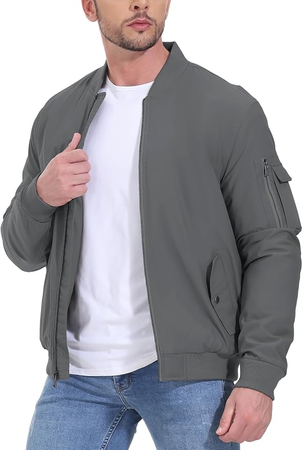 Gopune Men's Windproof Bomber Jacket Warm Water Resistant Windbreaker Winter Outwear Quilted Jackets Coats