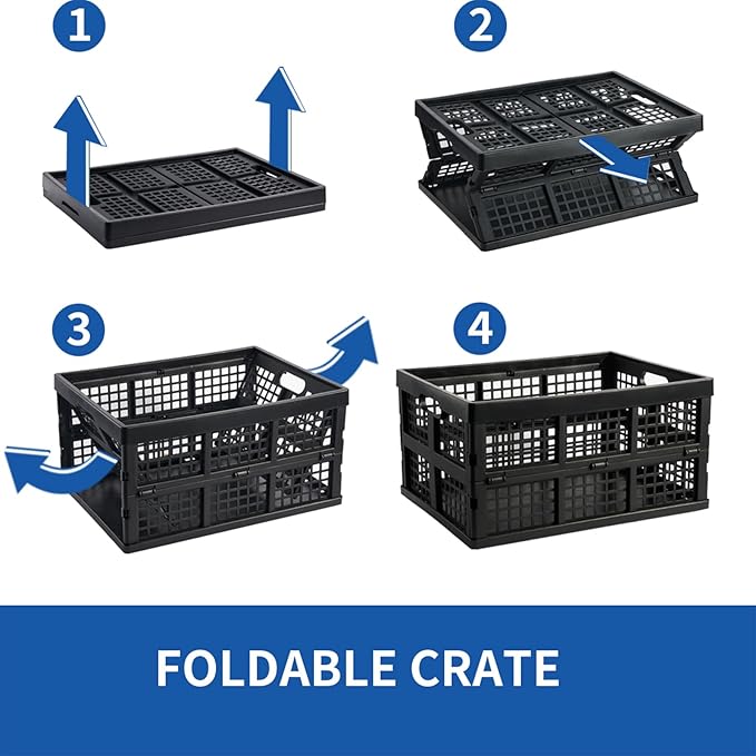 3-Pack Plastic Collapsible Storage Crates-30L,Foldable Plastic Crates for Storage (Black)