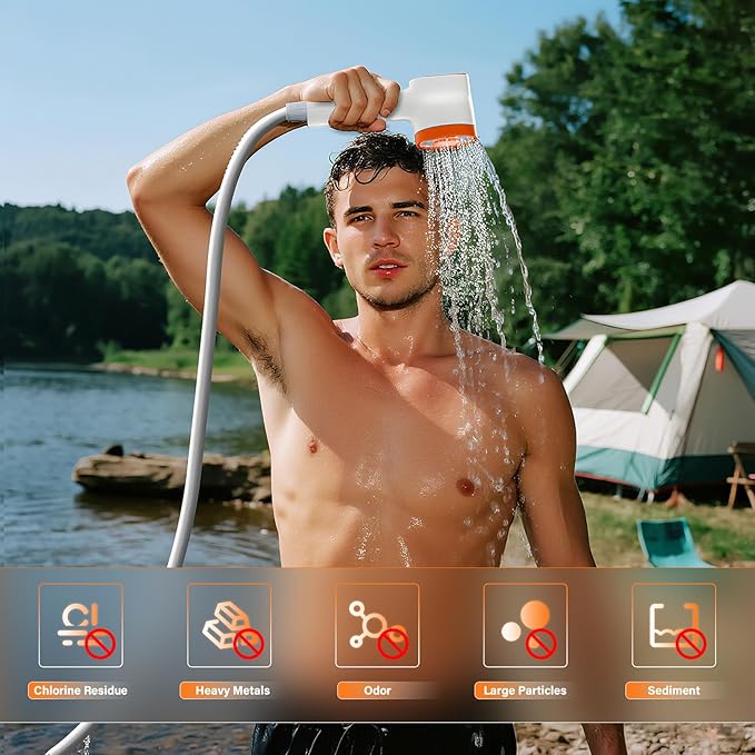 BSEED Portable Shower for Camping, Outdoor Electric Camping Shower with Light, Pumps Water from Bucket with Steady Stream, Outdoor Shower for Hiking, Travel, RV, Pets & Car Washing, Wartering Plants
