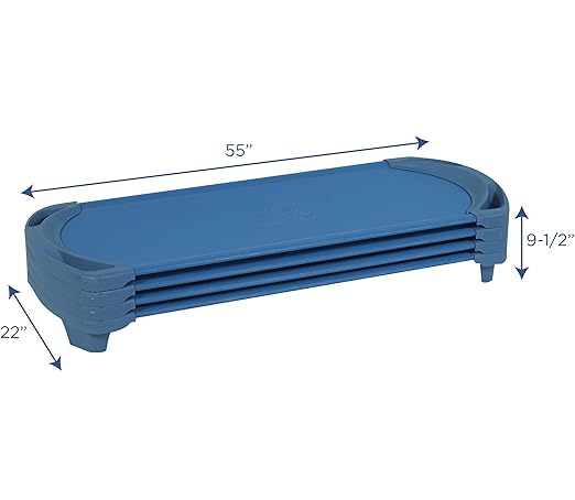 Children’s Factory SpaceLine Nap Cots, Kids Daycare and Preschool Sleeping Cot, Standard Size, Set of 4, Ocean Blue