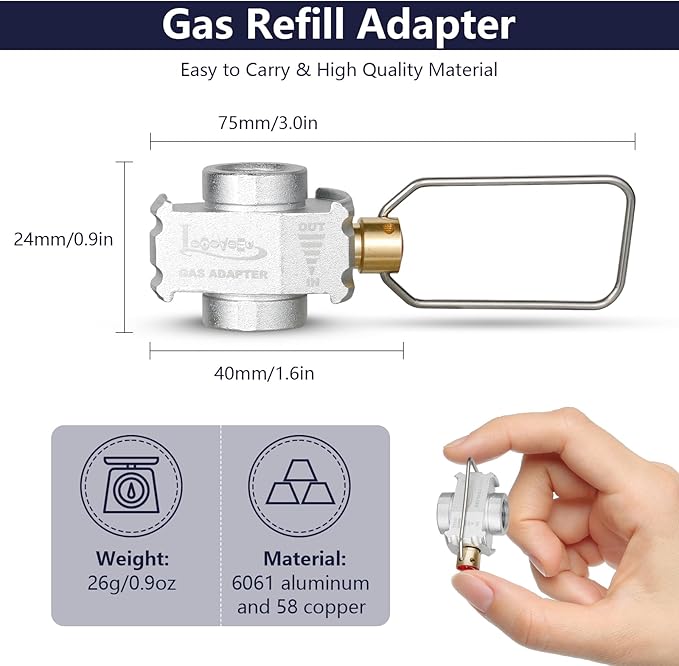 Gas Refill Adapter Fuel Canister Refill Adapter for Stoves, Upgrade Camping Experience Gas Saver Plus - Refill Flat Tanks, Convert Butane Cartridges, and Lindal Valve Canisters with Ease