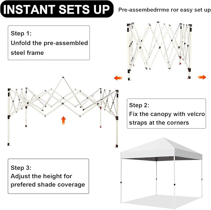 Northroad 8X8 FT Pop Up Canopy, Outdoor Instant Canopy Tent Slant Legs with Carrying Bag, Portable Gazebo Shelter for Wedding Party,Commercial Event,Patio,Garden,Beach -White