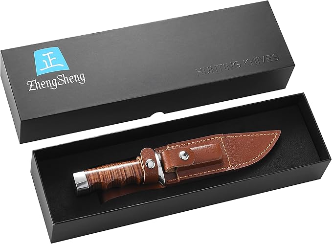5.8" Fixed Blade Hunting Knife- Genuine Leather Handle Bowie Knives with Sheath Straight Edge for Camping, Hiking, Survival