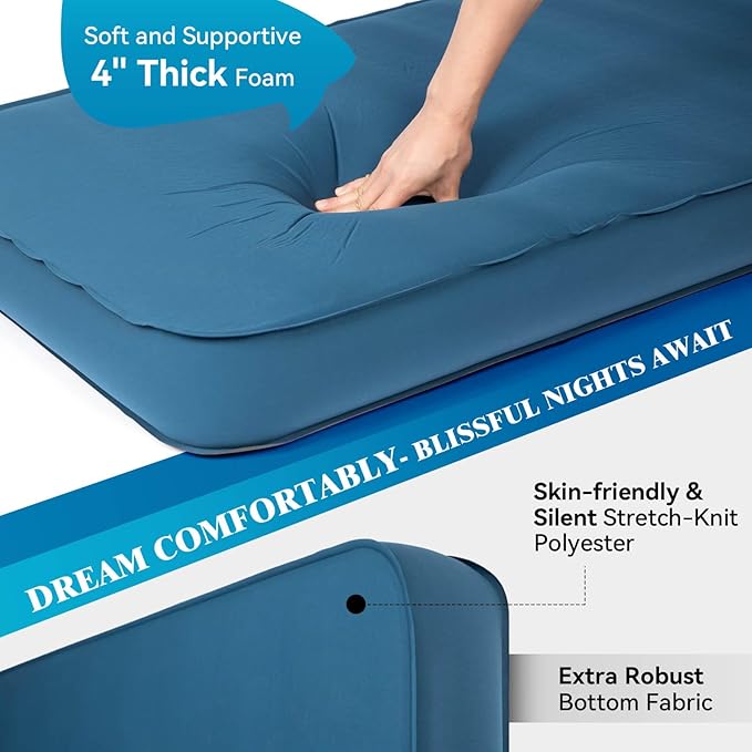 Hikenture 4 INCH Thick Self Inflating Sleeping Pad 9.5 R Value, Comfort Plus Camping Mattress with Pump Sack, Inflatable Foam Insulated Camping Pad, Camping Mat 4-Season
