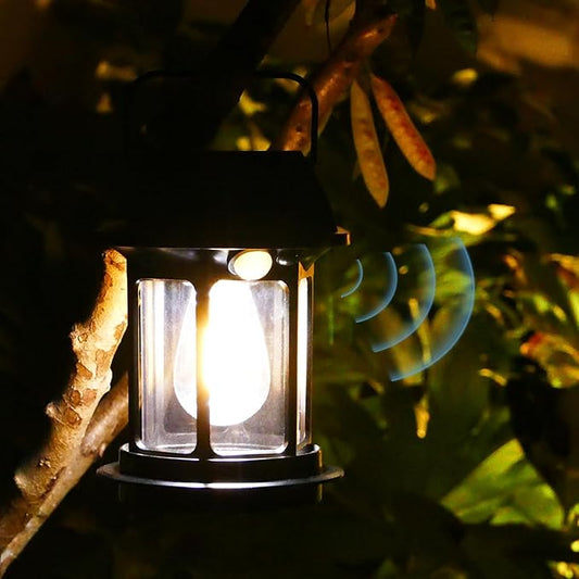 Solar Motion Sensor Lanterns, Outdoor Hanging Lamps, Waterproof, Camping Lights, Rechargeable, Battery Powered, Bright, Decoration for Outside, Porch, Garden, Patio, Yard, Retro Vintage, Gifts