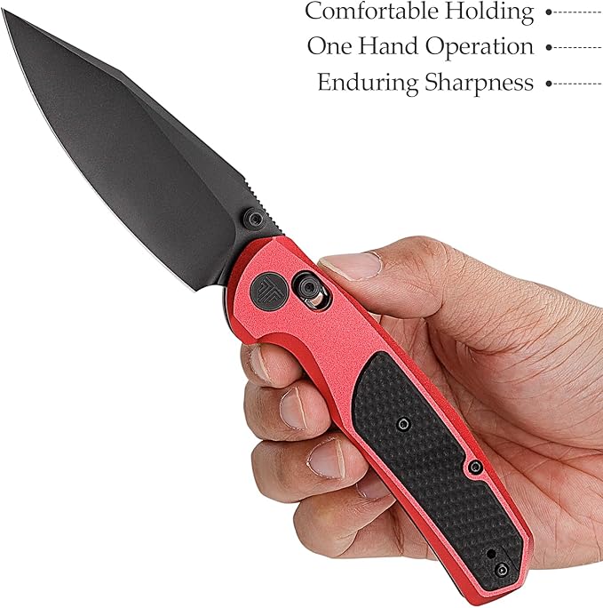 Crossbar Lock Knives，Folding Pocket Knife for Men, Camping EDC Knife with Clip，3.34” 14C28N Steel, Thumb Stud Blade，Aluminium & G10 Handle.Hornet-08R