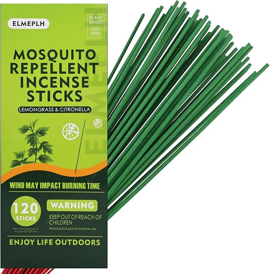 120 PCS Mosquito Repellent Incense Sticks Outdoor Patio - DEET Free - Lemongrass Oil - Natural Citronella Incense Sticks for Camping, Patio, Hiking,etc