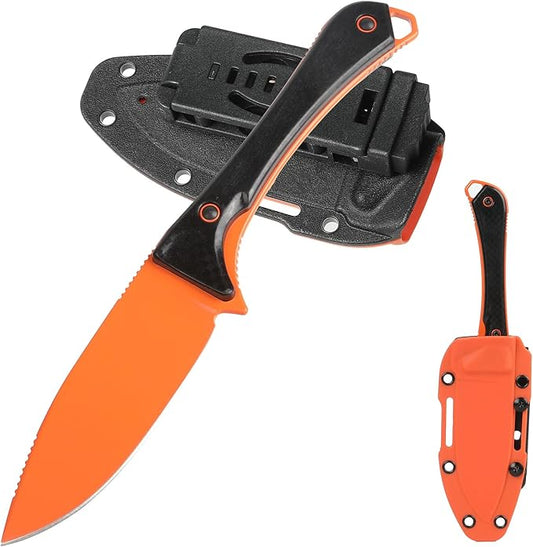 Camping Knife, Fixed Blade Knife With Sheath, Hunting Knife 440c Steel For Outdoor, Hiking, Hunting, Camping (Orange)