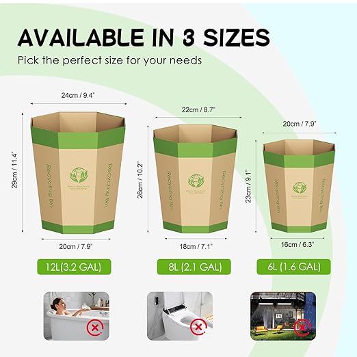 6-Pack Cardboard Trash Can – Foldable, Recyclable, Plastic-Free & Reusable Small Waste Paper Basket - Garbage Bin Perfect for Office, Bedrooms, Home, Events & Outdoor Activities (3.2 Gallon)