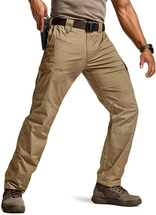 CQR Men's Flex Ripstop Tactical Pants, Water Resistant Stretch Cargo Pants, Lightweight EDC Hiking Work Pants