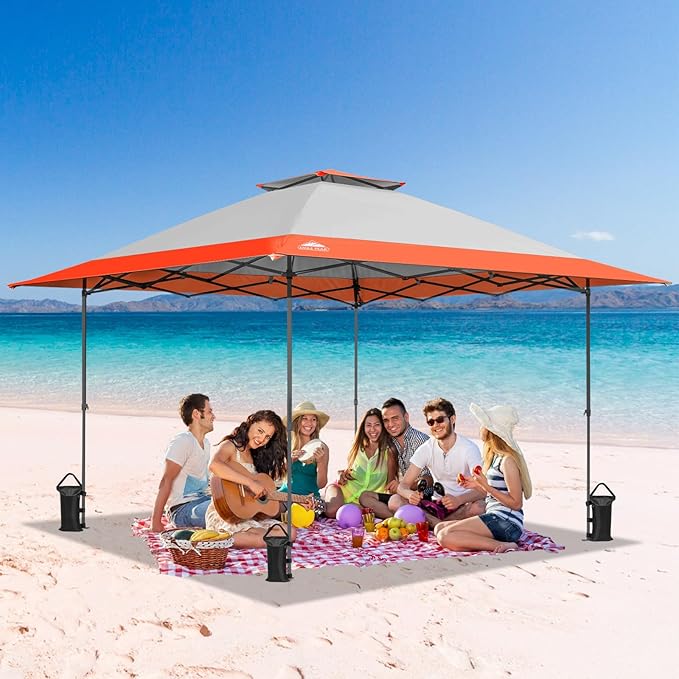EAGLE PEAK 13x13 Straight Leg Pop Up Canopy Tent Instant Outdoor Canopy Easy Single Person Set up Folding Shelter w/Auto Extending Eaves 169 Square Feet of Shade (Orange)