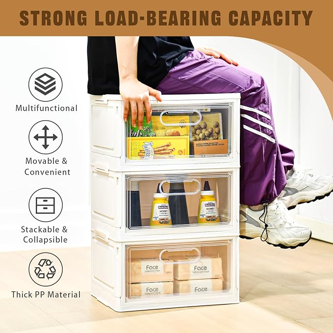 4-Tier Stackable Storage Bins with Lid, 23QT Storage Containers,Clear Foldable Plastic Drawer Storage on Wheels,Closet Organizers and Storage for Living Room,Bedroom,Office,Dorm