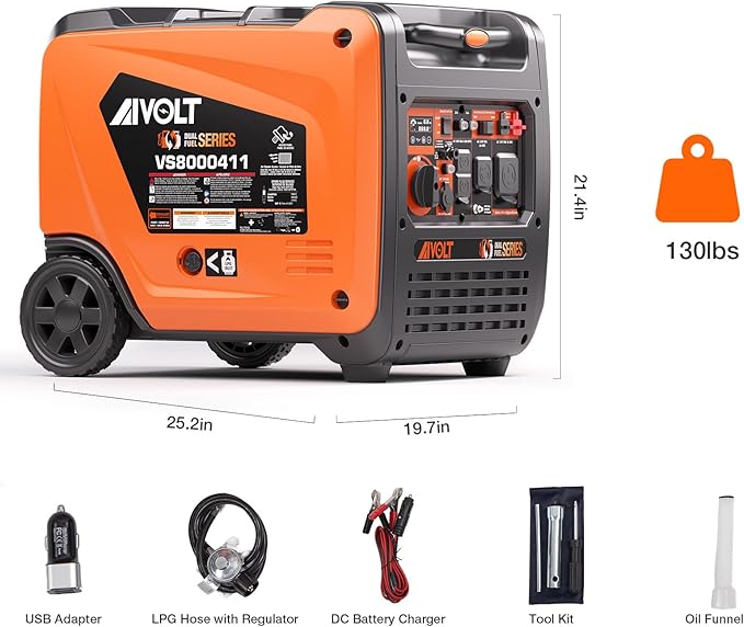 AIVOLT 8000W Dual Fuel Super Quiet Inverter Generator with Electric Start - Gas Propane Powered Portable Generator Upgraded Version for Home Backup, RV, Camping & Travel - 50 State Approved