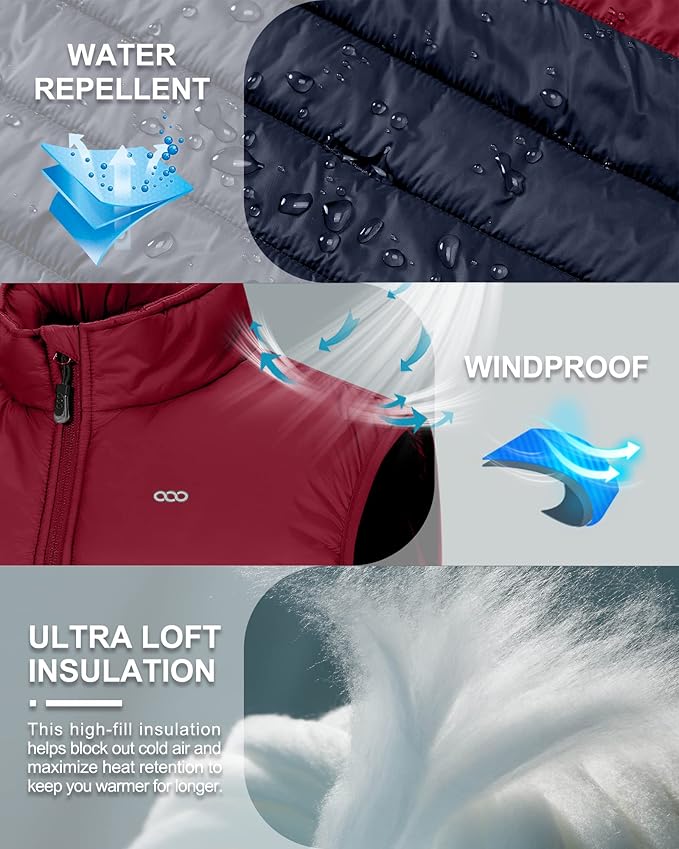 33,000ft Men's Lightweight Packable Insulated Puffer Vest Outerwear, Warm Winter Sleeveless Jacket for Golf Running
