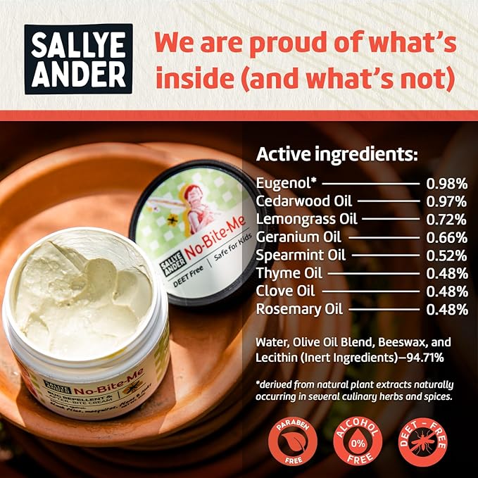 SALLYEANDER No Bite Me All-Natural Bug & Insect Repellent - Anti Itch Cream - 8 oz - Safe for Kids and Infants - Repels Mosquitoes, Black Flies, Fleas, and Ticks