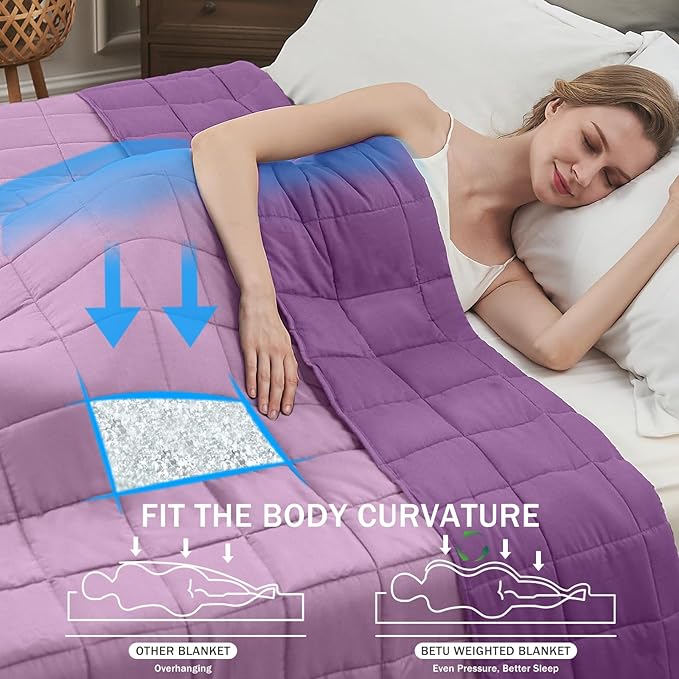 Weighted Blanket for Adults 12lbs, 48"x72" Twin Size, Cooling Heavy Blanket for 110-130lbs with Premium Glass Beads, Soft Thick Big Blankets for All-Season Sleeping Comfort Breathable, Purple