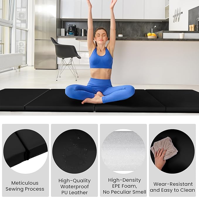 Folding Exercise Gymnastics Mat 10'x4'x2" Gym Workout Mat with Carrying Handles High-Density Anti-Tear Portable Fitness Aerobics Mats for Home Gym Yoga Pilates Tumbling MMA Core Training, Multiple Colors
