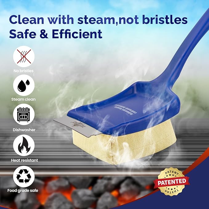 19" Large Bristle-Free Steam Cleaning Grill Brush,Replaceable BBQ Cleaning Head,Safe Grill Accessories for Cast Iron/Porcelain/Weber Gas/Charcoal Grill,Grill Cleaner for Outdoor Grill