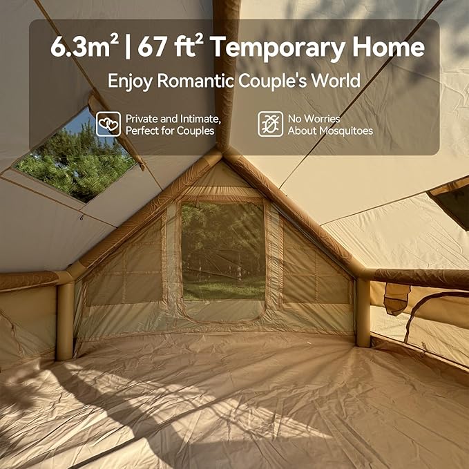 Inflatable Camping Tent with Pump,4-6 Person Waterproof Blow Up Air Tent for Camping Hiking,Easy to Set Up 4-Season Inflatable House Tent with Oversized Canopy.