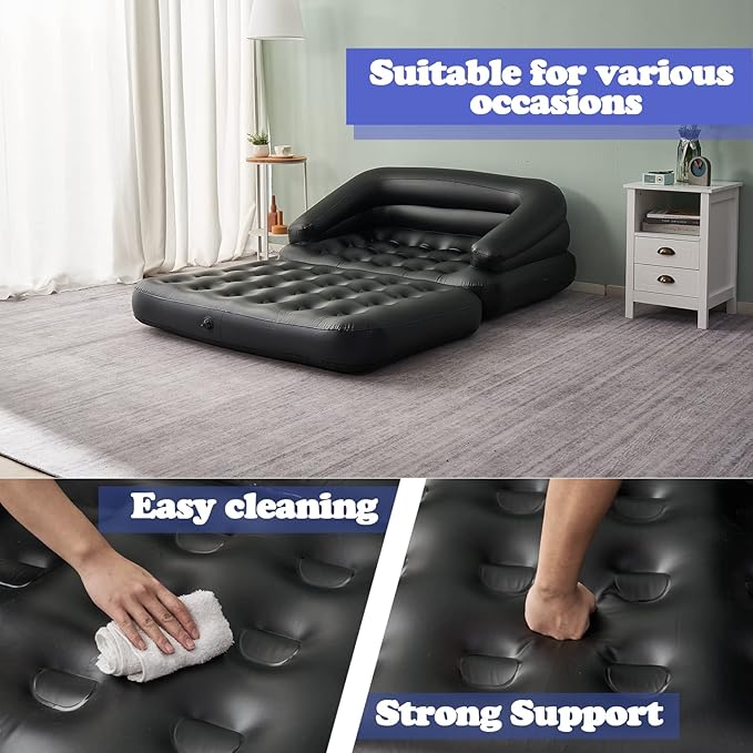 Inflatable Couch Air Sofa Bed, Blow Up Sofa for Camping Waterproof, Black