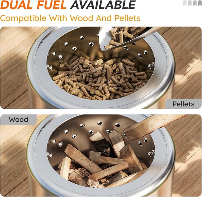 Mini Smokeless Tabletop Fire Pit with Pan Stand, Portable Stainless Steel Firepit Stove for Camping, Burns Pellets or Wood, Includes Travel Bag, Silver
