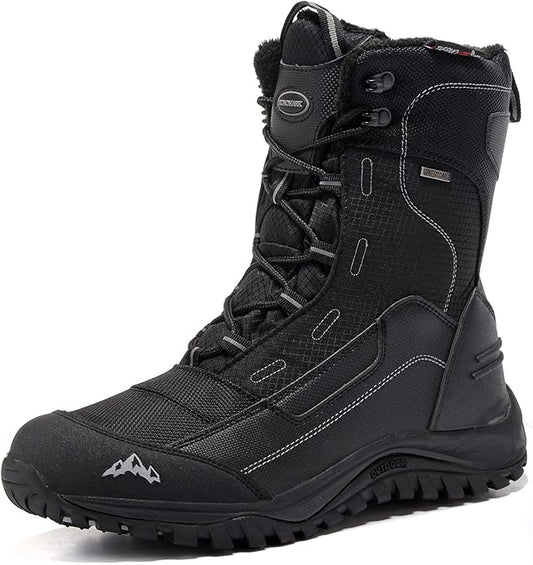 ROCKMARK Men's Winter Snow Boots Outdoor Warm Mid Calf Waterproof Durable Boot Non-Slip Warm Climbing Shoes