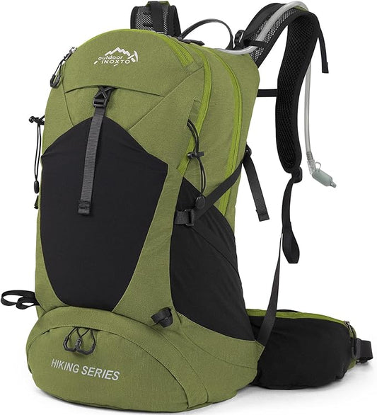 Hiking Backpack,35L Waterproof Hiking Daypack with 3L Water Bladder and Rain Cover, Lightweight Travel Camping Backpack for Men Women (Dark Green)