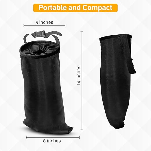 EcoNour 2 Pack Car Trash Bag | Washable Back Seat Hanging Bag with Elastic Opening & Easy Mount | Garbage Can with Waterproof Oxford Material | Accessories for Camping, Traveling & Outdoor