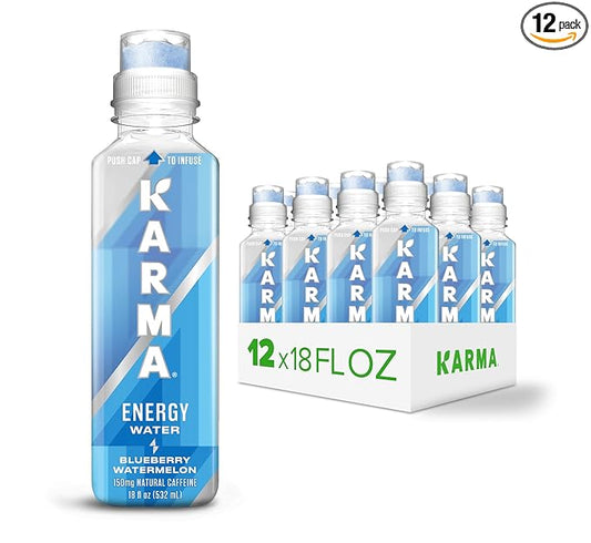 Karma Energy Drink – 12 Pack, Blueberry Watermelon Caffeinated Water with Cognizin® Nootropics, Vitamins & Immune Support, Low Calorie