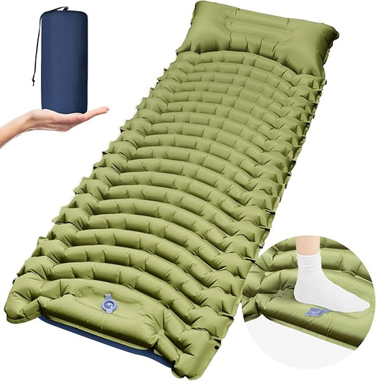 Sleeping Pad for Camping,Lightweight Camping Mattress with Built-in Pillow, Foot Pump, Compact and Portable Inflatable Mat, Ideal for Outdoor Camping Gear, Backpacking, Hiking