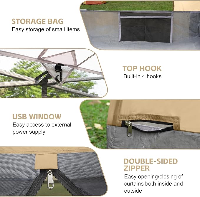 Canopy Universal Mosquito Netting Tent, Converts 10'x10' Canopy Gazebo into Camping Inner Tent, Screen House with Full PE Floors for Patio, Outdoor, Garden and Backyard（TOP & Frame NOT Included）Khaki