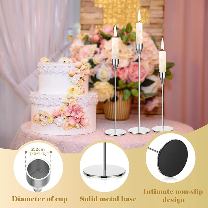 27 Pack Candles Holder, 9 Sets Taper Candlestick Holders Fit 0.75 Inch Thick Pillar Candles, Long Candle Sticks Centerpiece Decor for Home Wedding Dinning Party Anniversary(Silver)