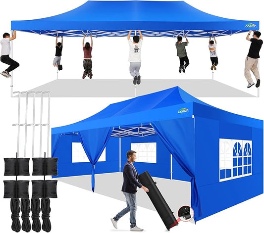 COBIZI 13x26 Pop up Canopy Tent 13x26 Canopy with 6 Sidewalls Waterproof Heavy Duty Commercial Canopy Tent for Parties Outdoor Tent Garden Gazebo Tent, Carry Bag with Wheel(13x26ft, Blue)