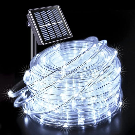JMEXSUSS 200 LED Solar Rope Lights for Pool, 72ft 8 Modes Solar Rope Lights Outdoor Waterproof LED Solar Powered Rope Tube Fairy Lights for Fence,Gazebo,Yard,Walkway,Path,Garden Decor(White)