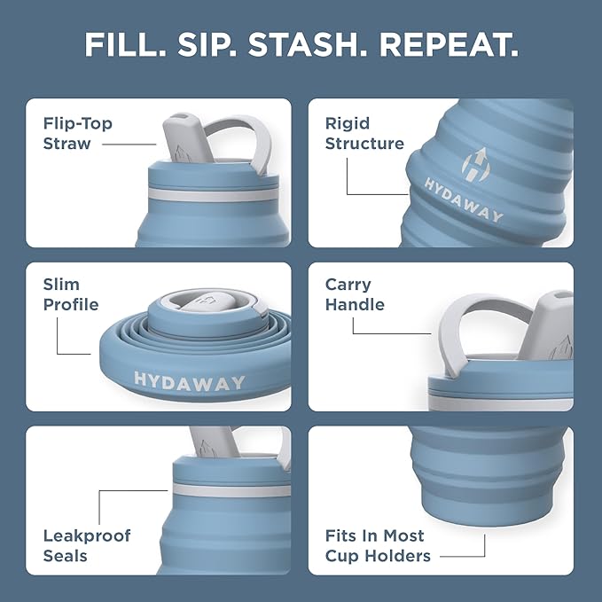 HYDAWAY 25oz Collapsible Water Bottle - BPA-Free, Leakproof, Lightweight, and Space-Saving - Perfect for Hiking, Travel, and All-Day Hydration