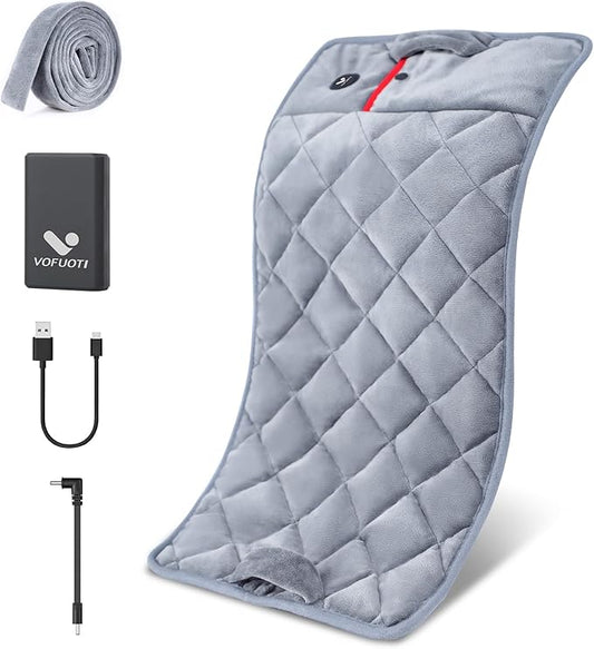 Vofuoti Weighted Heating Pad with Battery, 3 Heat Settings, Electric Portable Cordless Heating Pad for Back, Neck & Shoulder, Abdomen, Large Heated Pad for Women Men, 12" x 24", 2 lbs