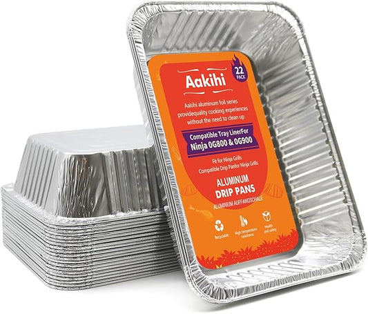 22 Pack Drip Pan Liners, for Ninja OG800/OG900-Woodfire Outdoor Grill & Smoker-Compatible with OG850/OG951-Disposable Aluminum Foil Grease Tray.
