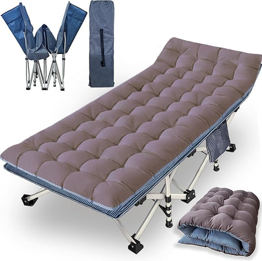 Oversize XXL Camping Cot with Comfortable Mattress Extra Wide Cots for Sleeping Cot for Adults Folding Cot Camping Bed 79" L x 32" W x 18" H Heavy Duty with Carry Bag Outdoor Indoor