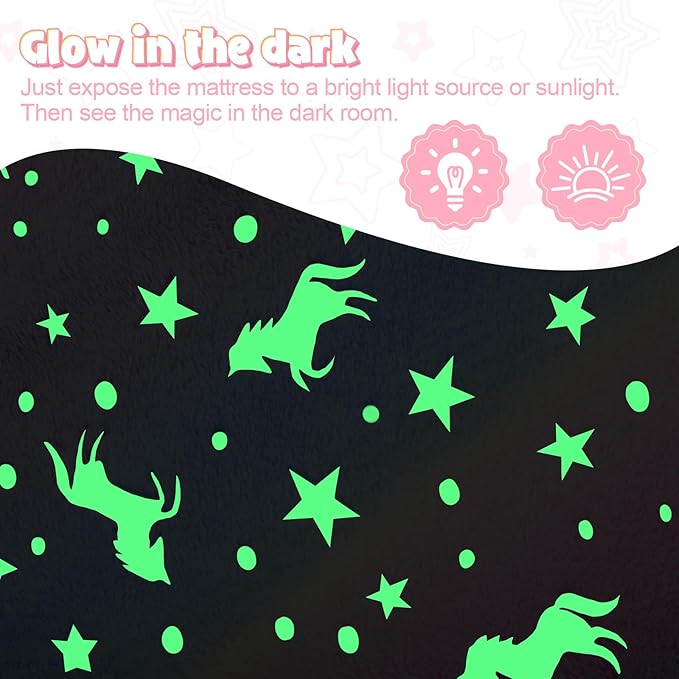 MeMoreCool Foldable Floor Mattress for Kids, Glow Toddler Nap Mat for Sleeping and Daycare, Portable Trifold Futon Mattress Floor Bed, Rainbow Unicorn